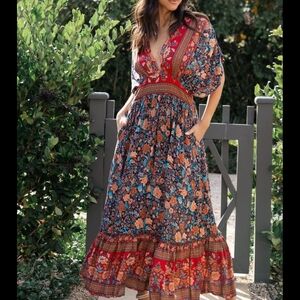 Baltic Born Blue Brown Ruffled Maxi Dress